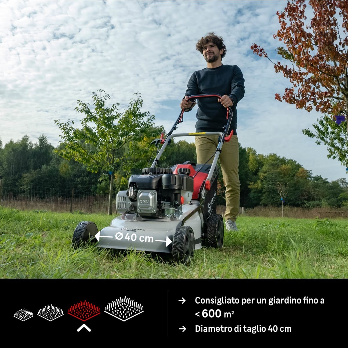 Bricocenter RASAERBA SEMOVENTE A SCOPPIO 132 CC STERWINS MOTORE EURO V TAGLIO 40