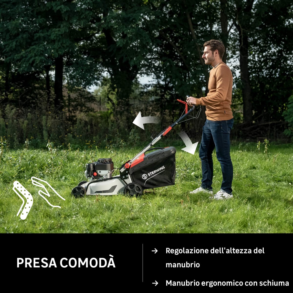 Bricocenter RASAERBA SEMOVENTE A SCOPPIO 132 CC STERWINS MOTORE EURO V TAGLIO 40