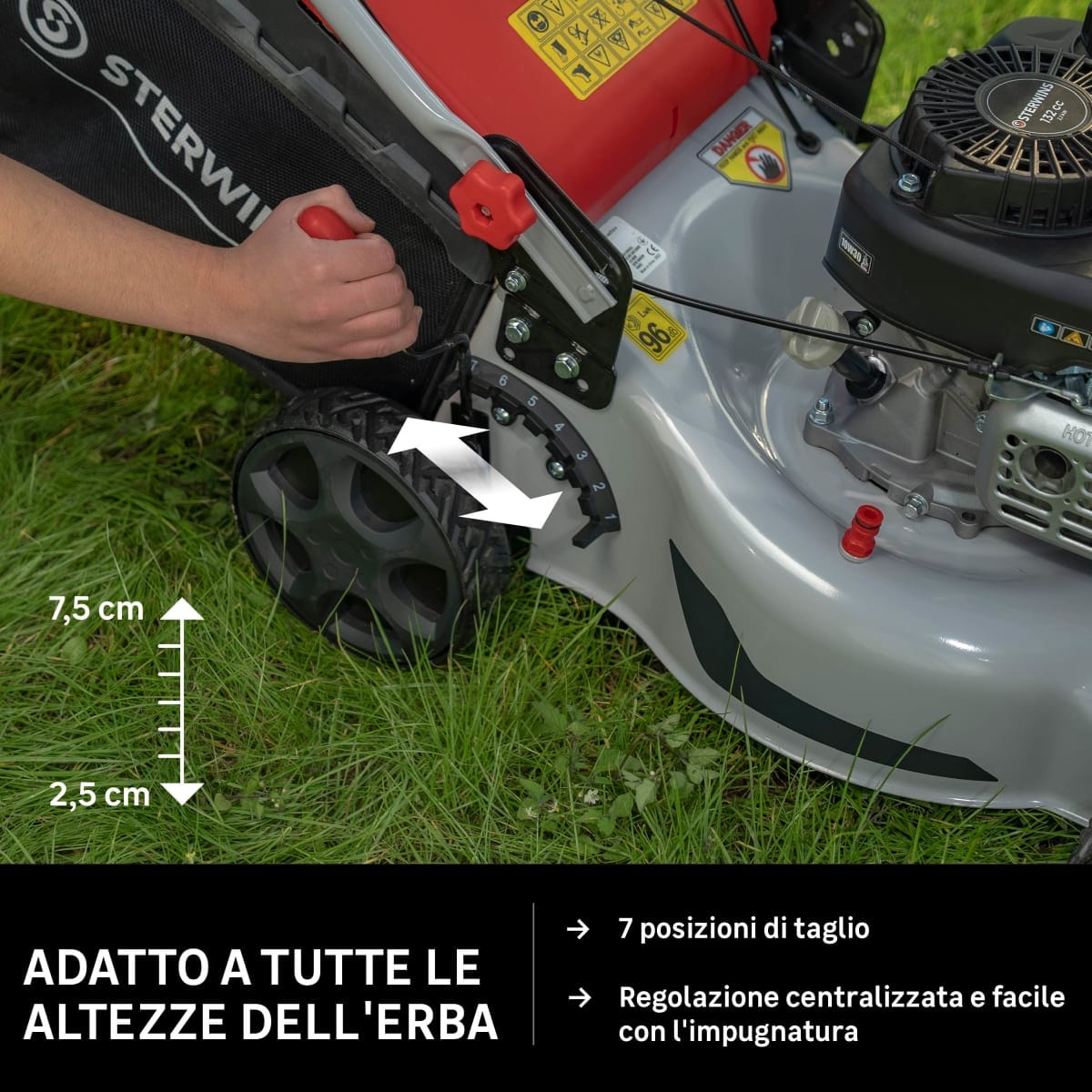 Bricocenter RASAERBA SEMOVENTE A SCOPPIO 132 CC STERWINS MOTORE EURO V TAGLIO 40
