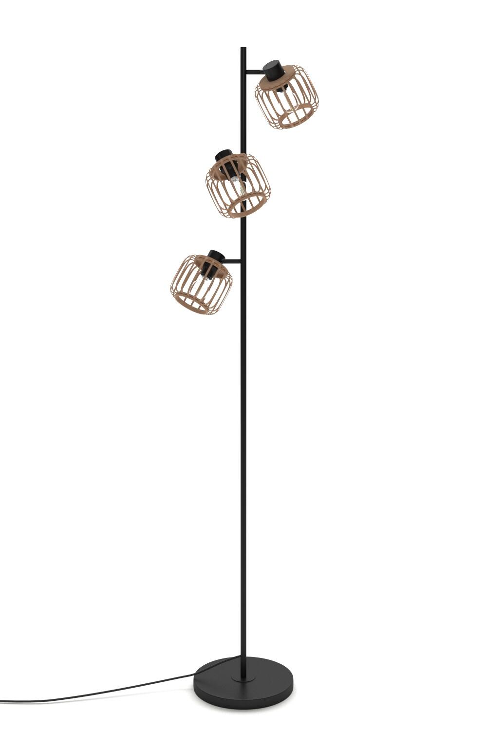 BLACK METAL PECAN FLOOR LAMP H159CM 3XE14