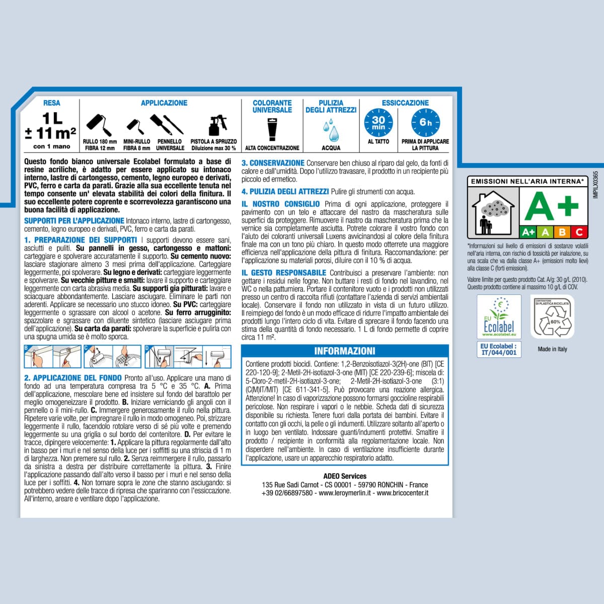Bricocenter UNIVERSAL WATER-BASED PRIMER WHITE 1L LUXENS