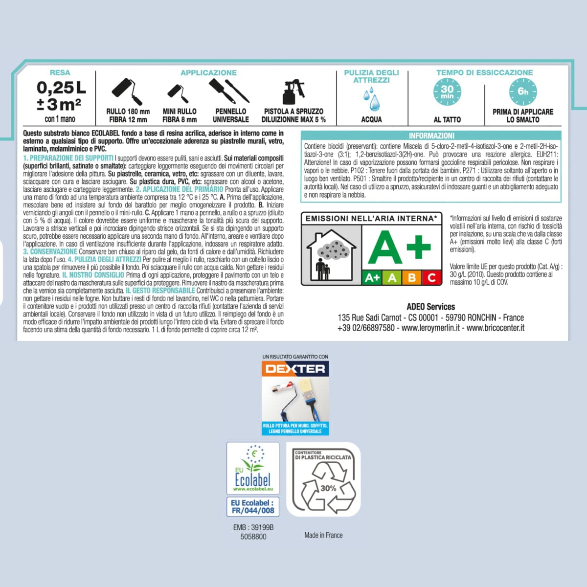 PRIMER FOR PVC, TILES, GLASS MELAMINE WATER-BASED 250ML LUXENS