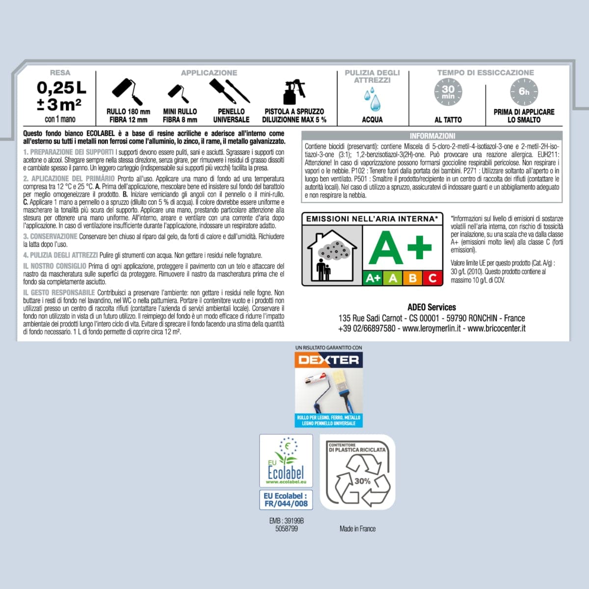 Bricocenter PRIMER FOR ALUMINIUM, ZINC, COPPER, GALVA STEEL WATER BASE LUXENS 250ML