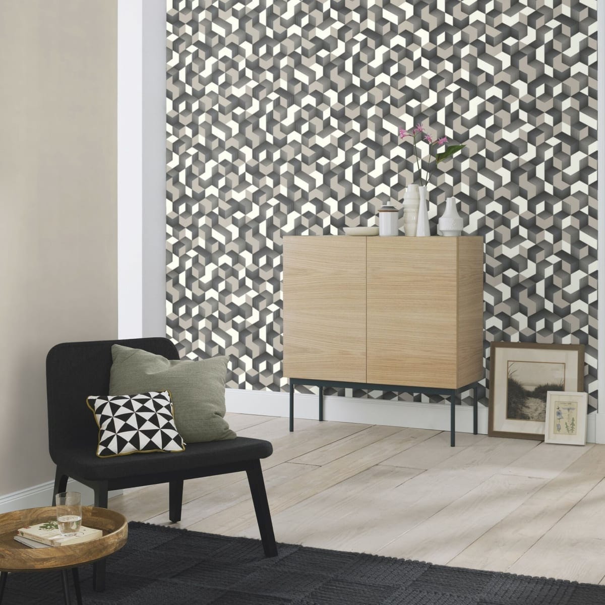 3D CUBES WALLPAPER SILVER 53CMX10.5M