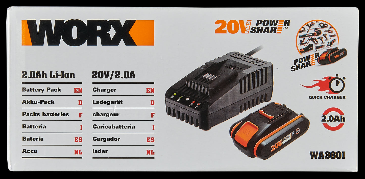 WORX 20V BATTERY AND RAPID CHARGER SET