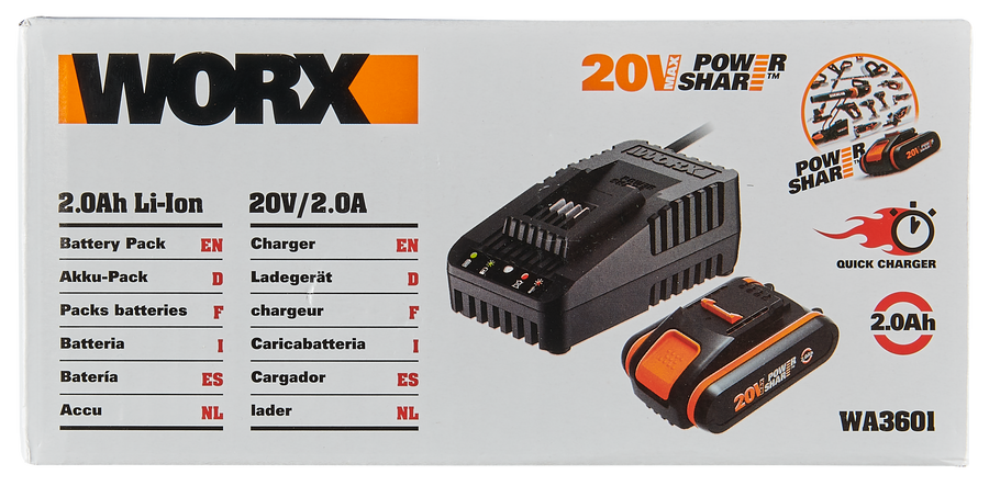 WORX 20V BATTERY AND RAPID CHARGER SET