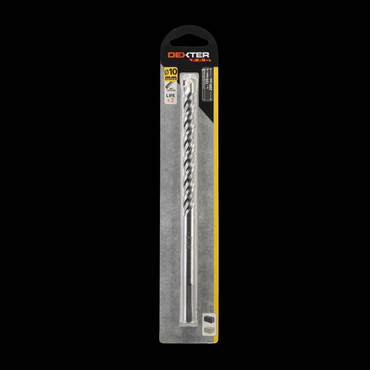 DEXTER PRO CONCRETE DRILL BIT DIAM 10MM, LENGTH 200MM, TRIANGULAR ATTACHMENT