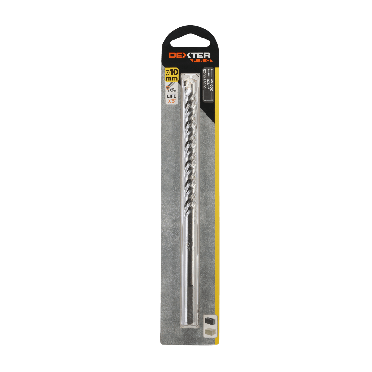 DEXTER PRO CONCRETE DRILL BIT DIAM 10MM, LENGTH 200MM, TRIANGULAR ATTACHMENT