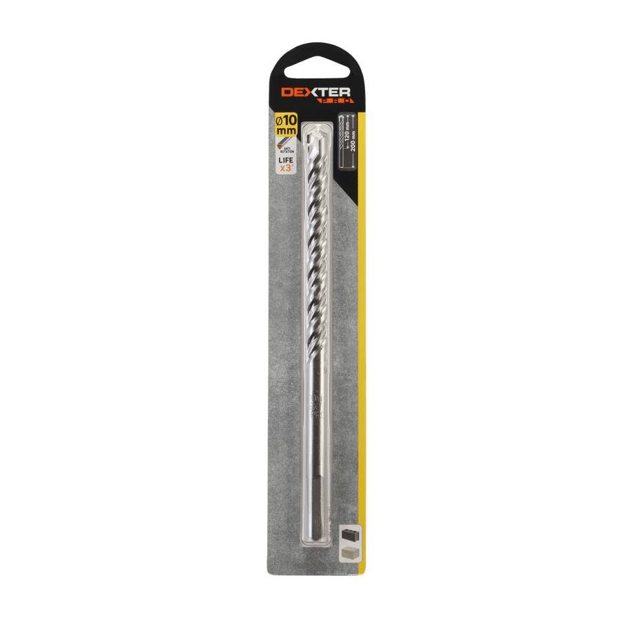 DEXTER PRO CONCRETE DRILL BIT DIAM 10MM, LENGTH 200MM, TRIANGULAR ATTACHMENT