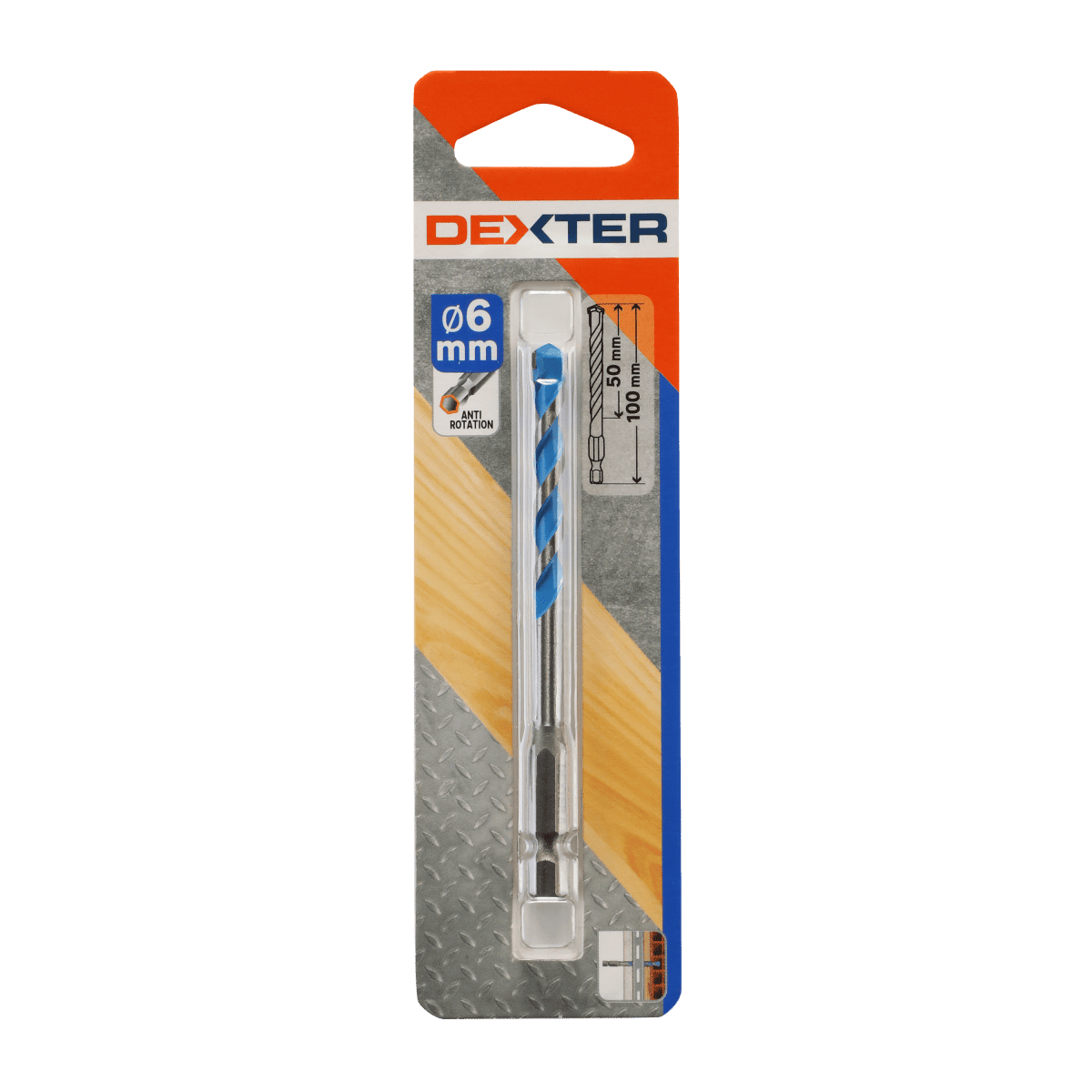 DEXTER MULTI-MATERIAL DRILL BIT 6X100MM HEXAGONAL SHANK