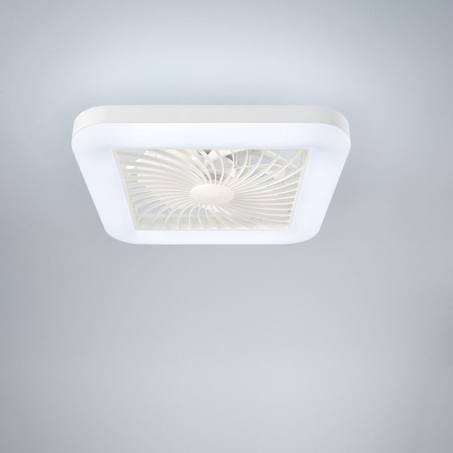 Merak ceiling light with fan, 48x48cm, 40W LED, 5400 lm, CCT RGB, Bluetooth