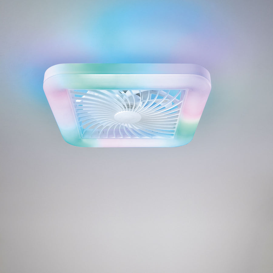 Merak ceiling light with fan, 48x48cm, 40W LED, 5400 lm, CCT RGB, Bluetooth
