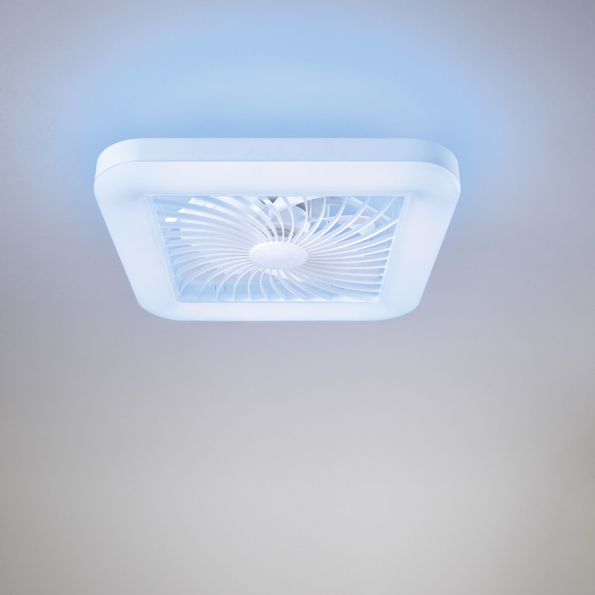 Merak ceiling light with fan, 48x48cm, 40W LED, 5400 lm, CCT RGB, Bluetooth