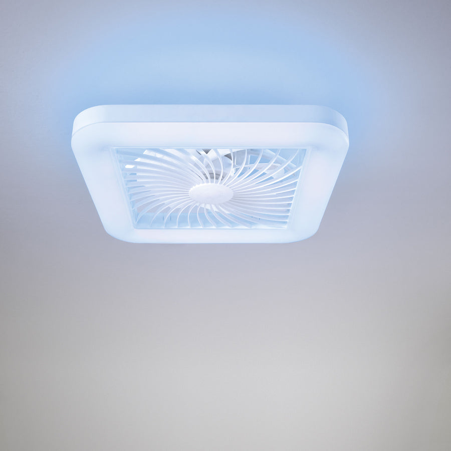 Merak ceiling light with fan, 48x48cm, 40W LED, 5400 lm, CCT RGB, Bluetooth