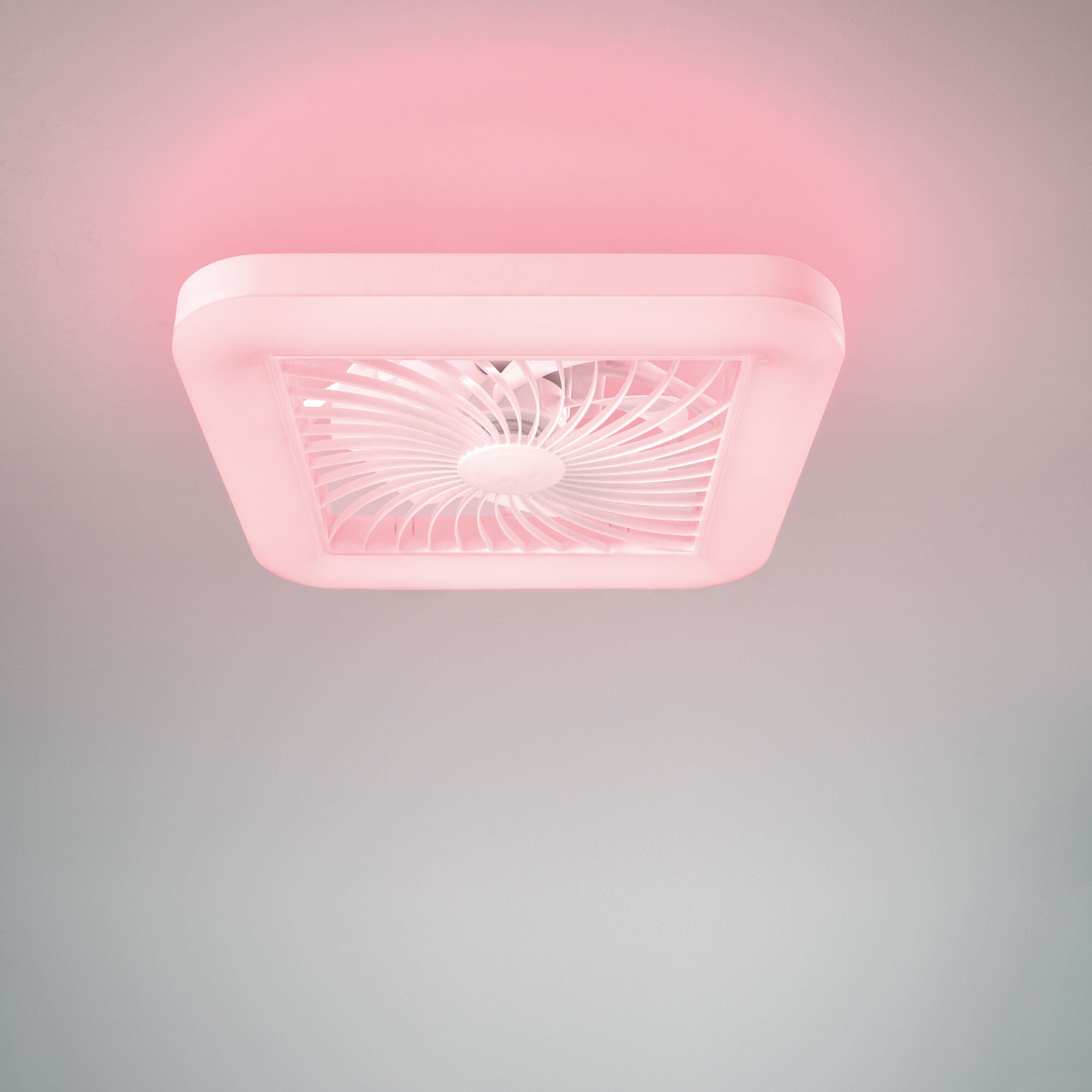 Merak ceiling light with fan, 48x48cm, 40W LED, 5400 lm, CCT RGB, Bluetooth