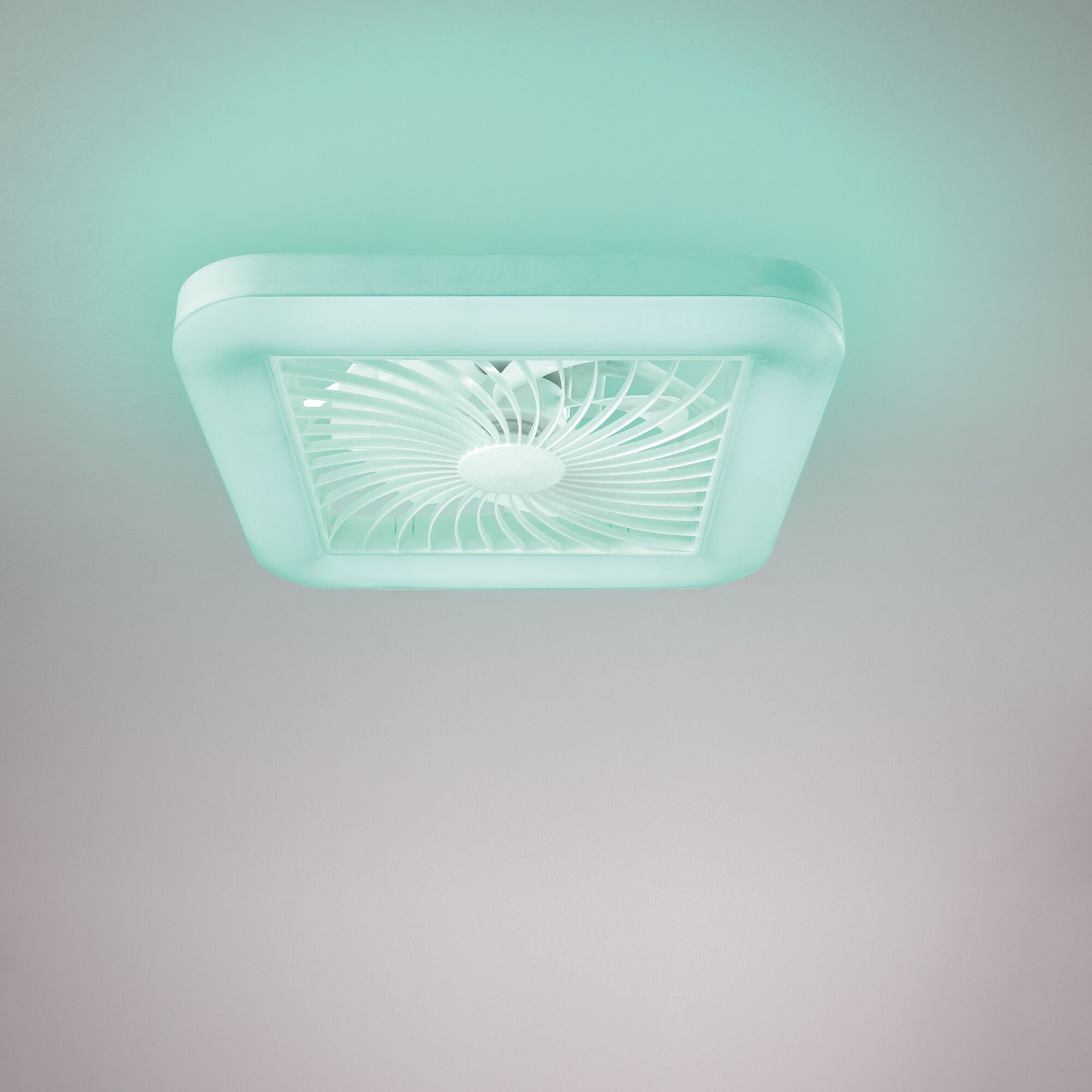 Merak ceiling light with fan, 48x48cm, 40W LED, 5400 lm, CCT RGB, Bluetooth