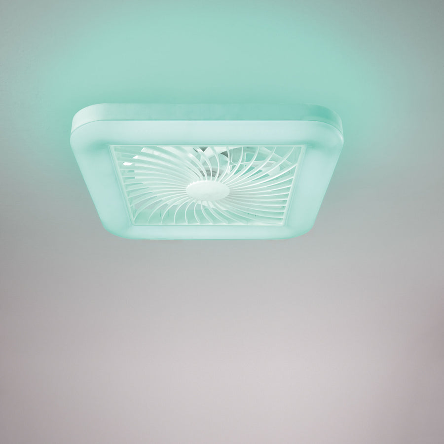 Merak ceiling light with fan, 48x48cm, 40W LED, 5400 lm, CCT RGB, Bluetooth