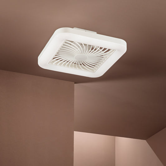 Merak ceiling light with fan, 48x48cm, 40W LED, 5400 lm, CCT RGB, Bluetooth
