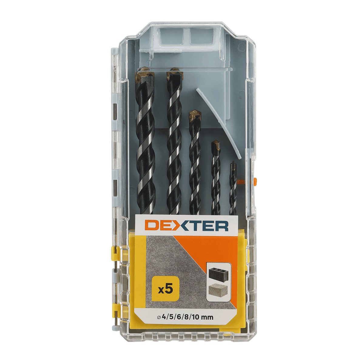 SET OF 5 DEXTER WALL BITS DIAM. 4-5-6-8-10 MM, CYLINDRICAL SHANK