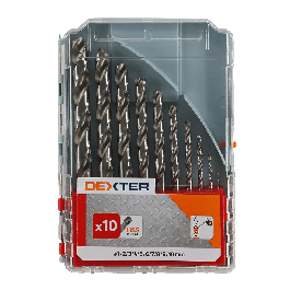 SET 10 DEXTER METAL DRILL BITS MIXED DIAMETERS, CYLINDRICAL SHANK