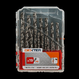 DEXTER METAL DRILL BIT SET 19 MIXED DIAMETERS, CYLINDRICAL SHANK