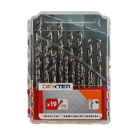 DEXTER METAL DRILL BIT SET 19 MIXED DIAMETERS, CYLINDRICAL SHANK