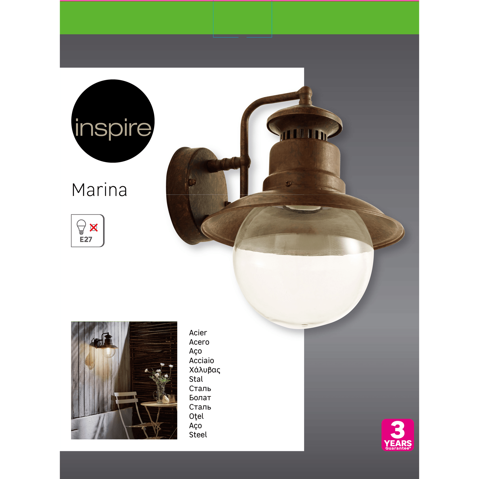 Bricocenter MARINA RUST STEEL WALL LIGHT D25 CM E27=60W IP44