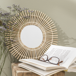 NATURAL BAMBOO MIRROR D 30CM