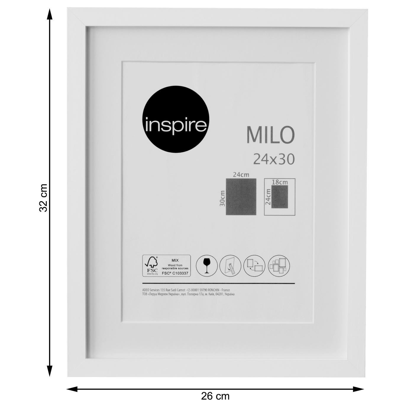 Milo frame, 24x30 cm, white wood