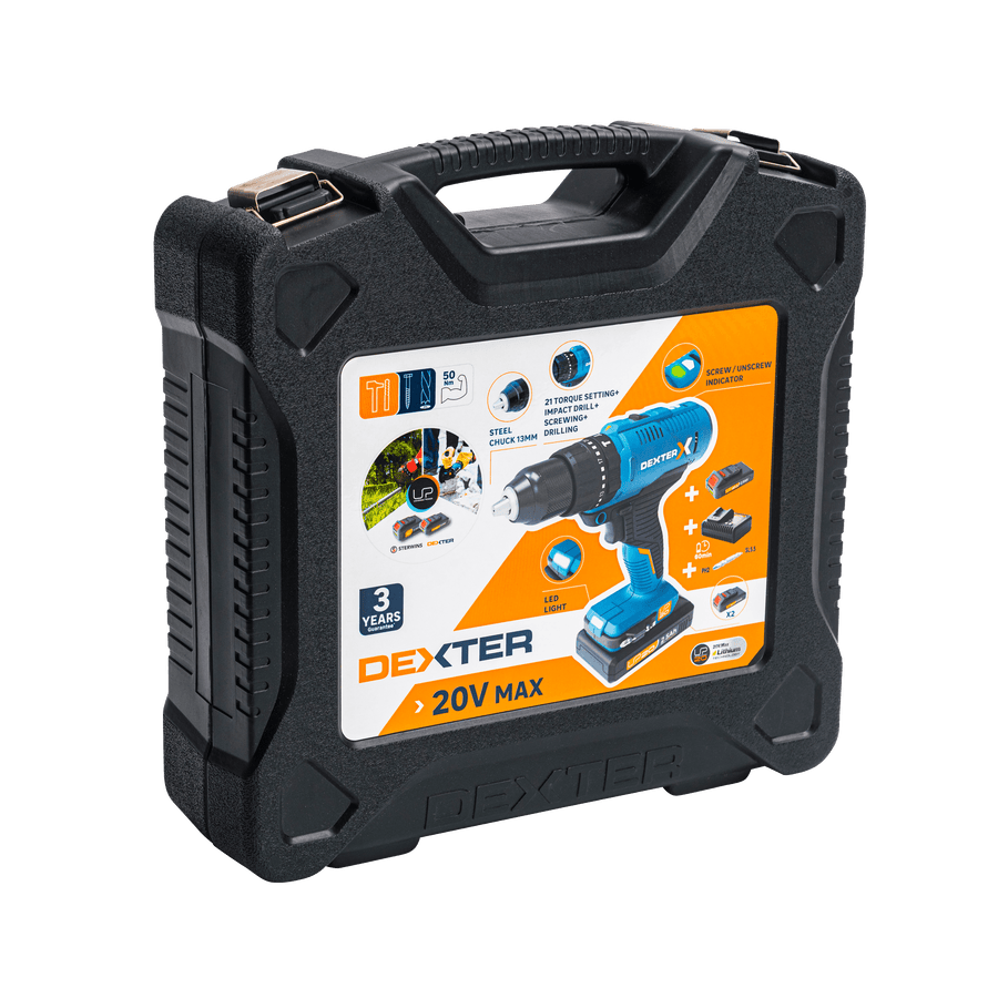 Bricocenter DEXTER CORDLESS DRILL/DRIVER 20 V 2 LITHIUM BATTERIES, 2.5 AH, WITH PERCUSSION