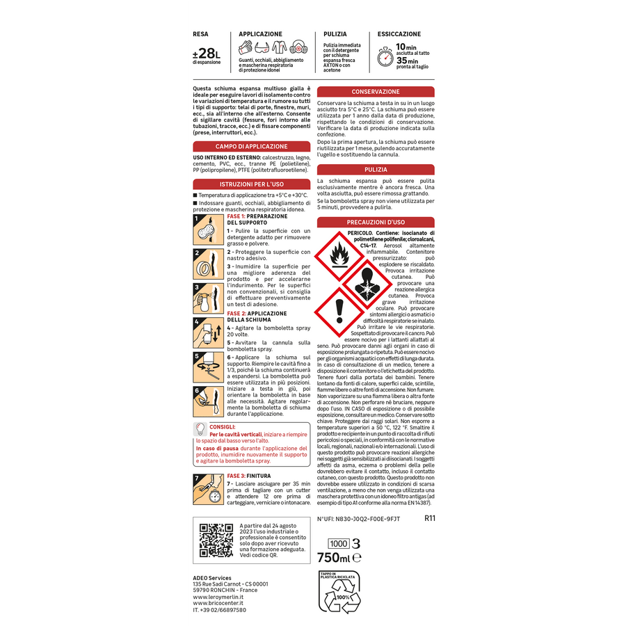 Bricocenter BI PACK MULTI-PURPOSE POLYURETHANE FOAM 750 ML AXTON