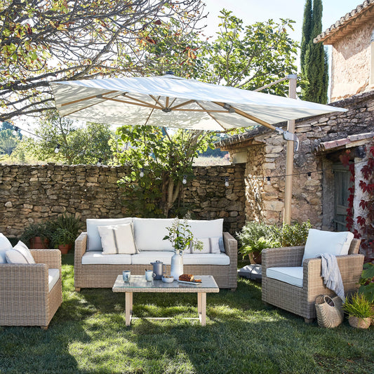 Bricocenter SET MEDENA 5 POSTI NATERIAL CON TAVOLO 60X100 SOFA 3 POSTI E 2 POLTRONE MIDOLLINO SINTETIC
