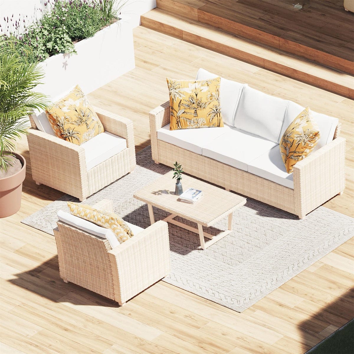 Bricocenter SET MEDENA 5 POSTI NATERIAL CON TAVOLO 60X100 SOFA 3 POSTI E 2 POLTRONE MIDOLLINO SINTETIC