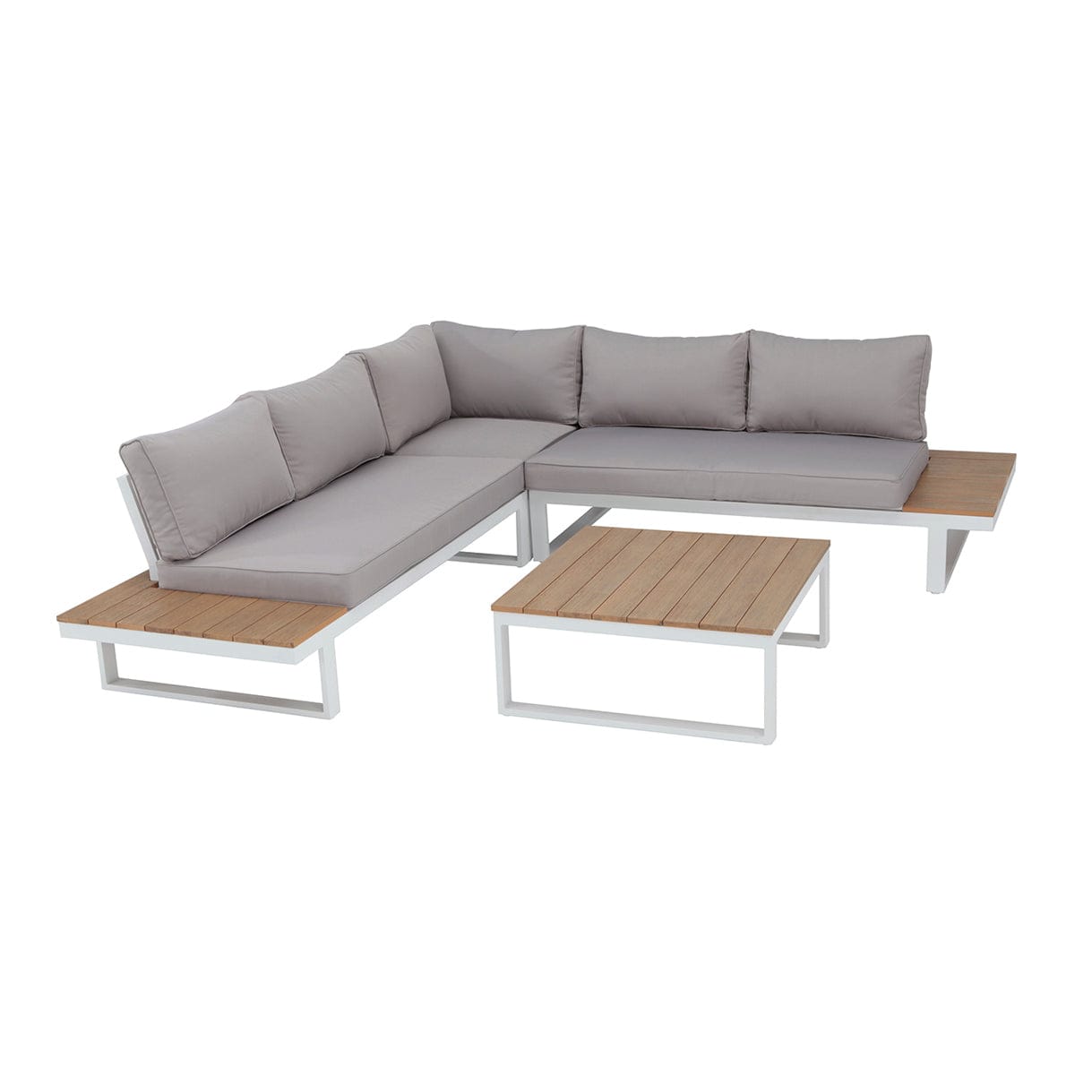 Bricocenter CAPRI 5-SEATER CORNER SET WITH WOOD EFFECT COFFEE TABLE AND WHITE
