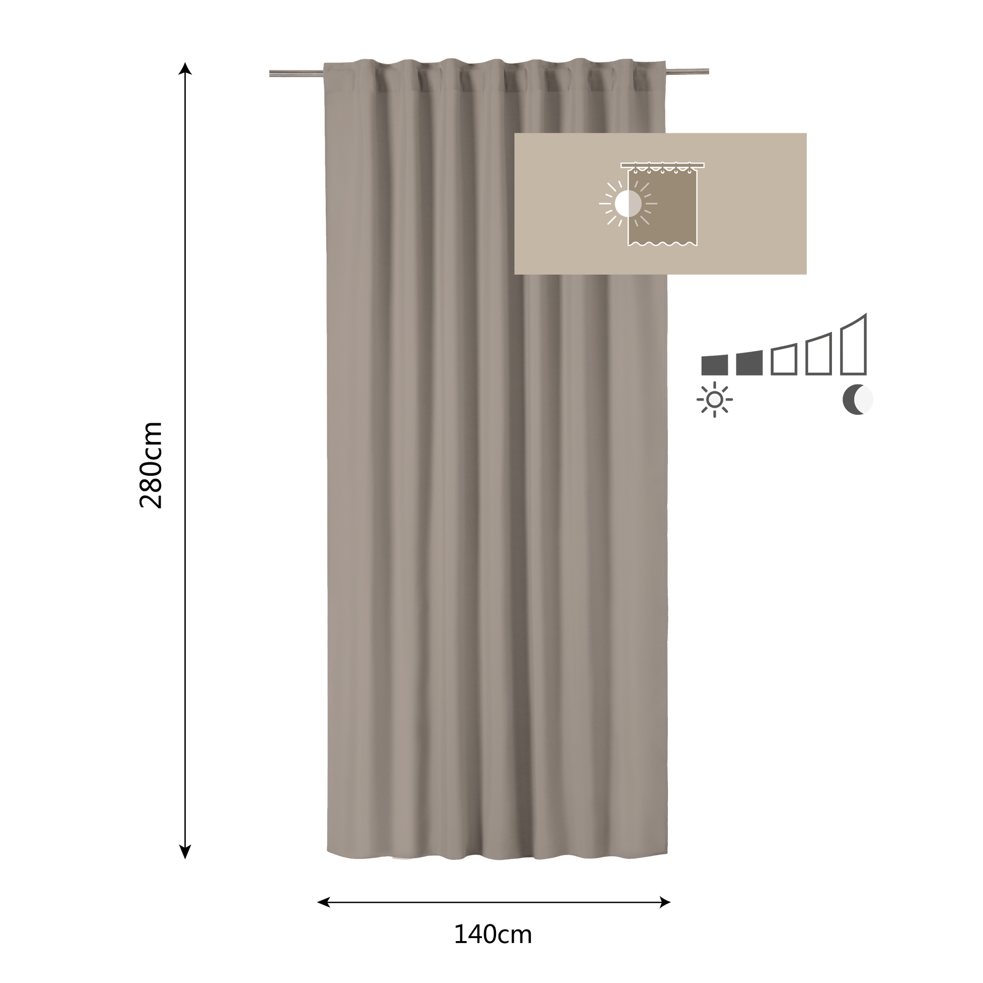 Bricocenter CURTAIN POLYCOTTON PHARREL OPAQUE DOVE GREY 140X280 CM WEBBING AND CONCEALED HANGING LOOP