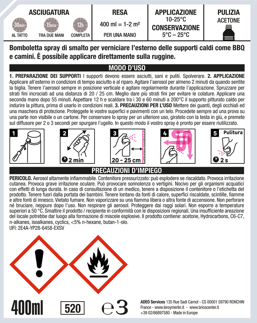 Bricocenter HIGH TEMPERATURE SPRAY GREY ML400 LUXENS