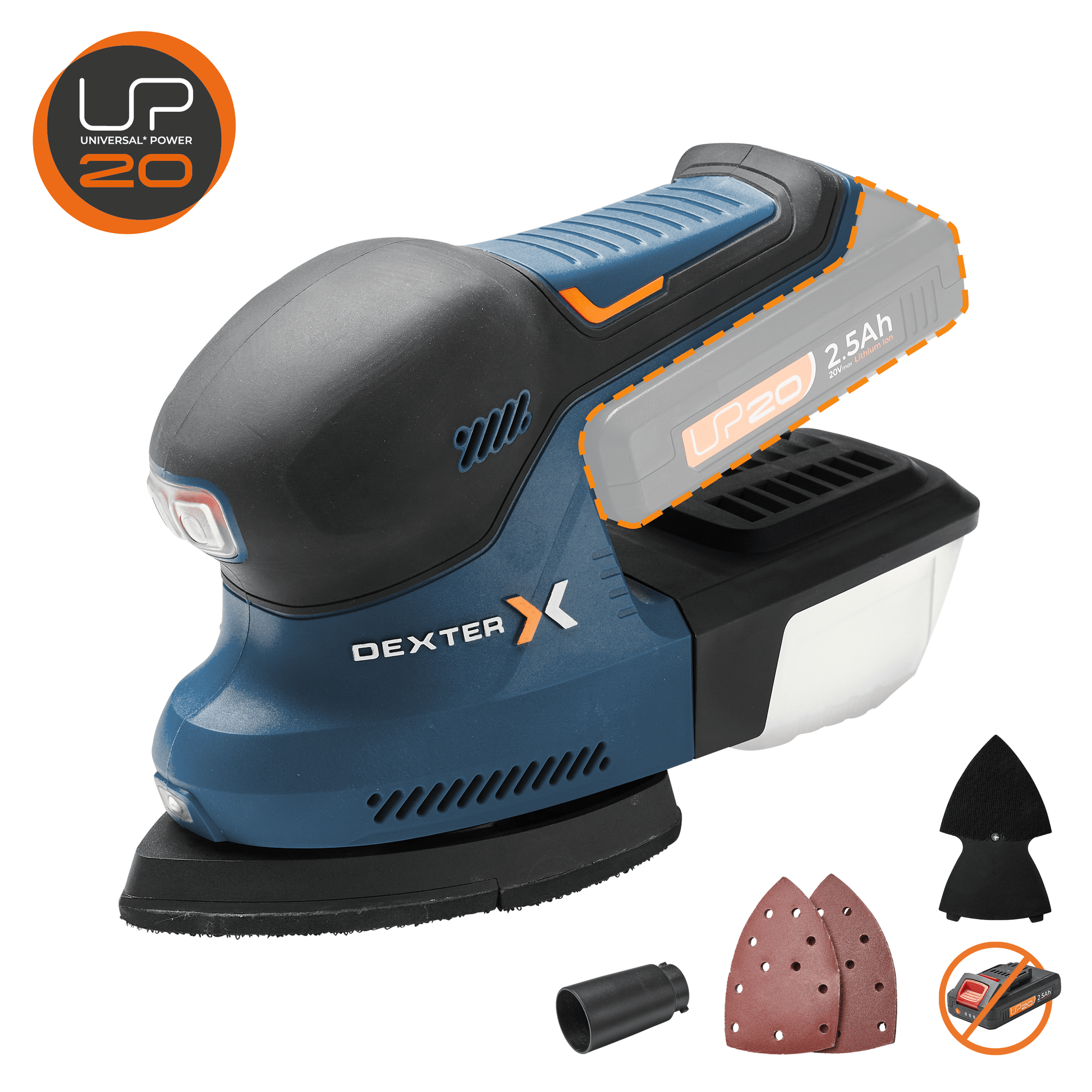 Bricocenter DEXTER 20V MOUSE SANDER, WITHOUT BATTERY AND CHARGER