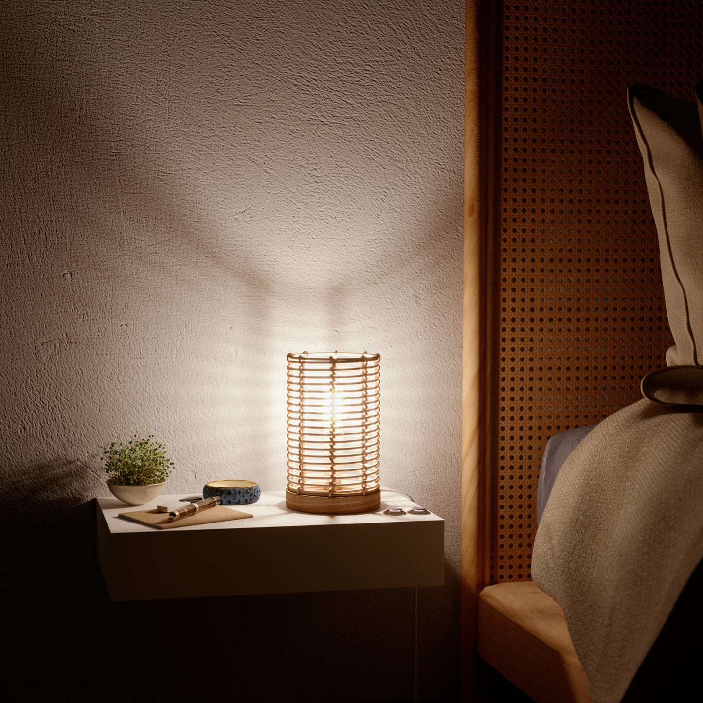 POPPY RATTAN TABLE LAMP H20 CM E14