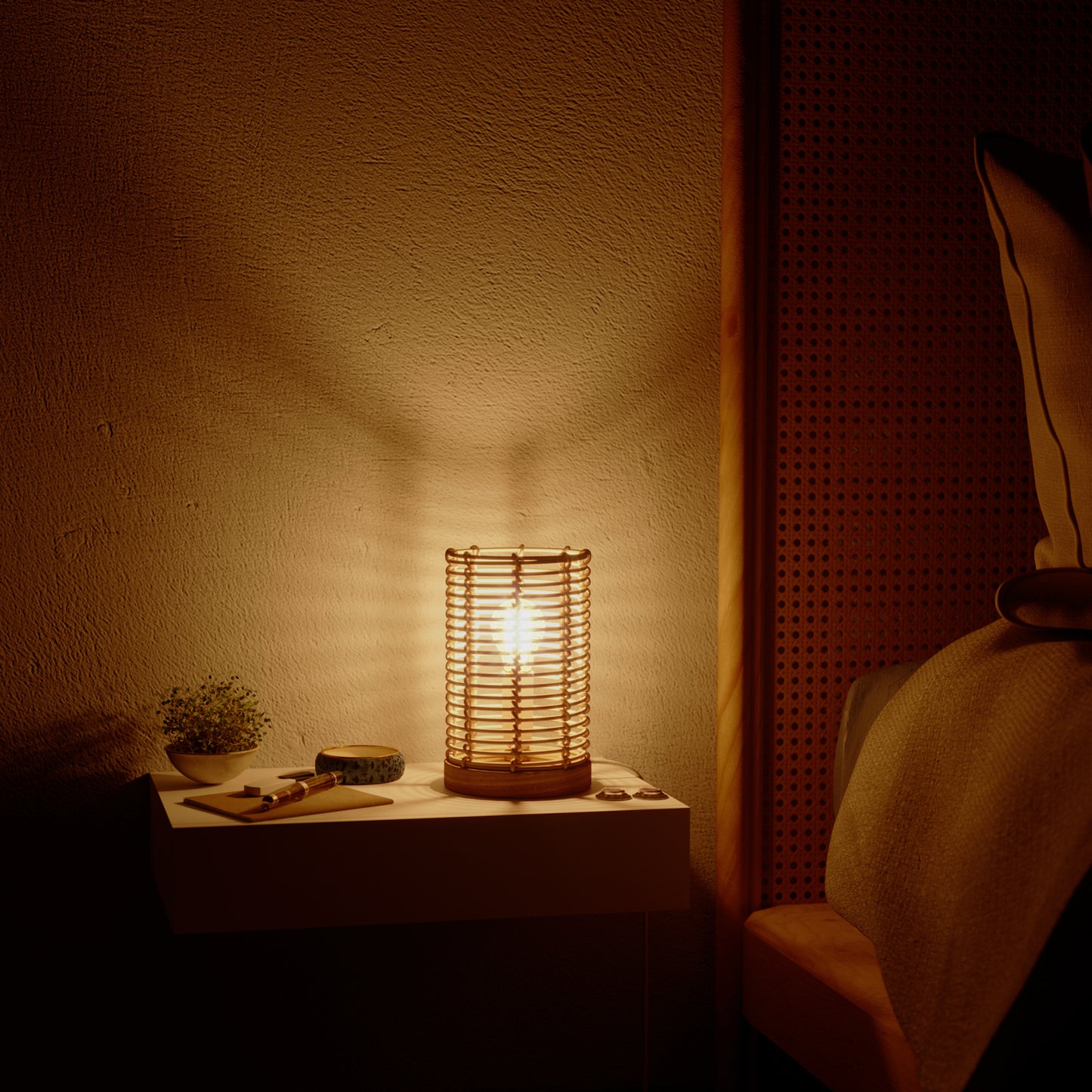 POPPY RATTAN TABLE LAMP H20 CM E14