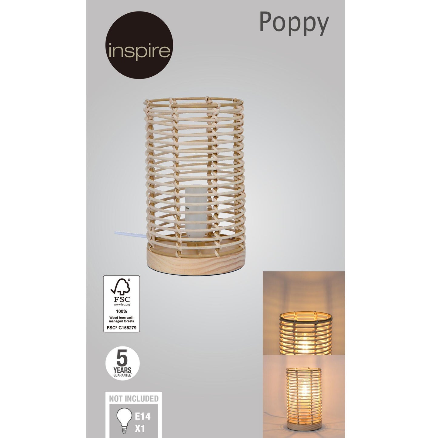 POPPY RATTAN TABLE LAMP H20 CM E14