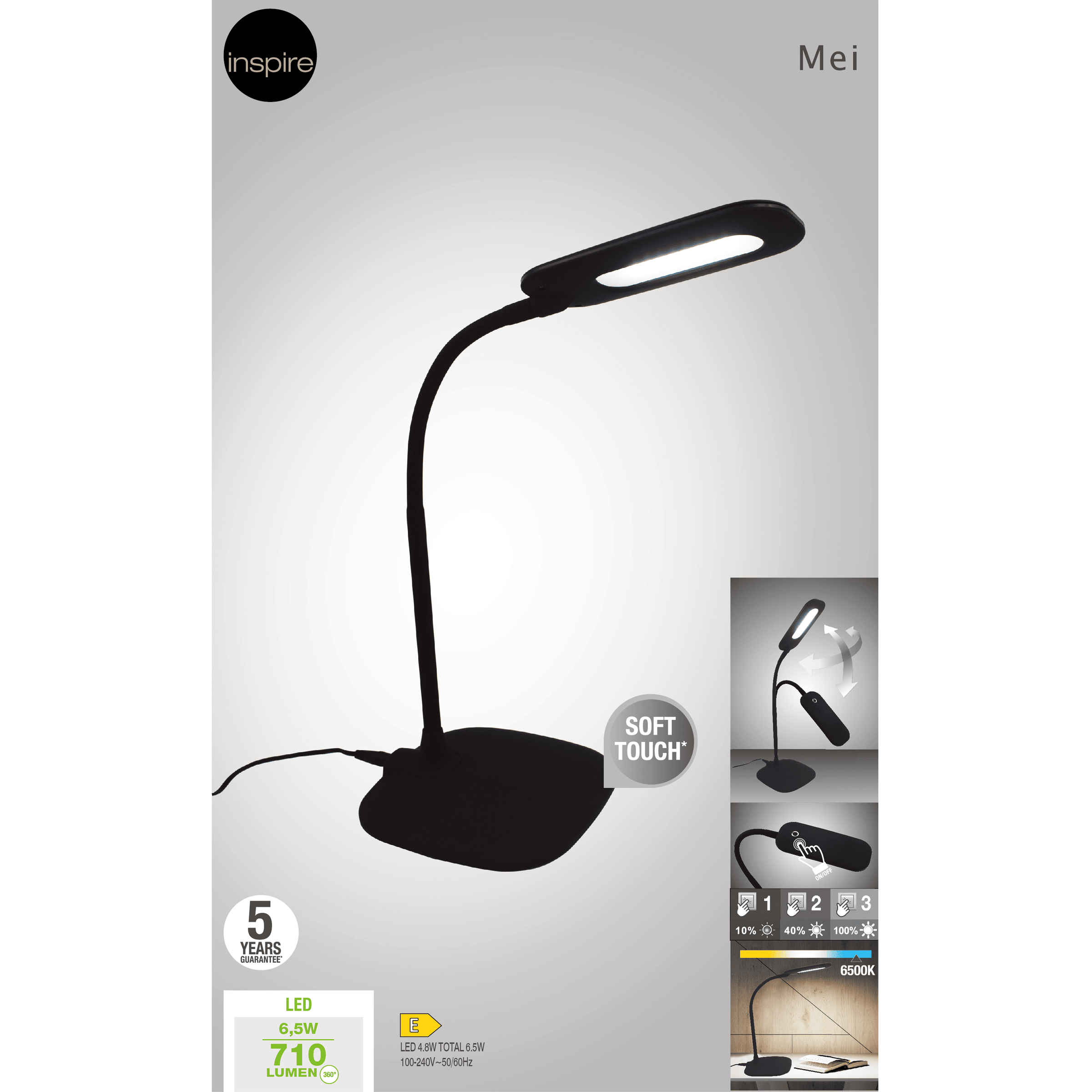 STUDIO LAMP MEI PLASTIC BLACK H55 LED 6,5W WARM LIGHT TOUCH