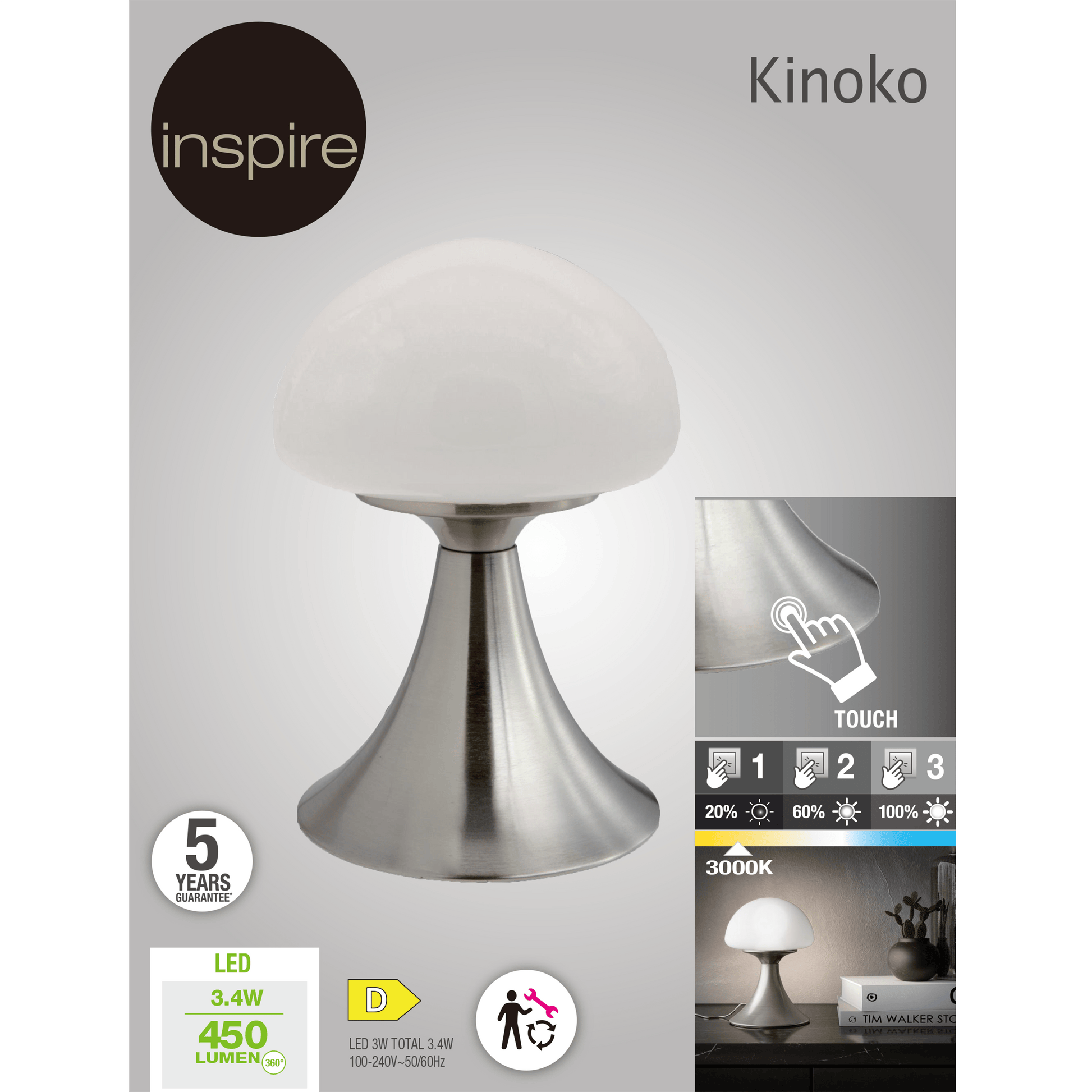 Bricocenter KINOKO TABLE LAMP METAL NIKEL H22CM LED 3W WARM LIGHT