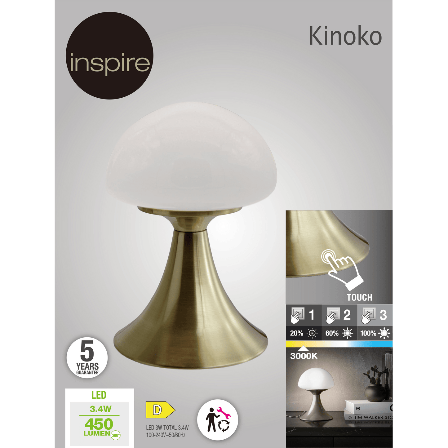 Bricocenter KINOKO TABLE LAMP METAL GOLD H22CM LED 3W WARM LIGHT