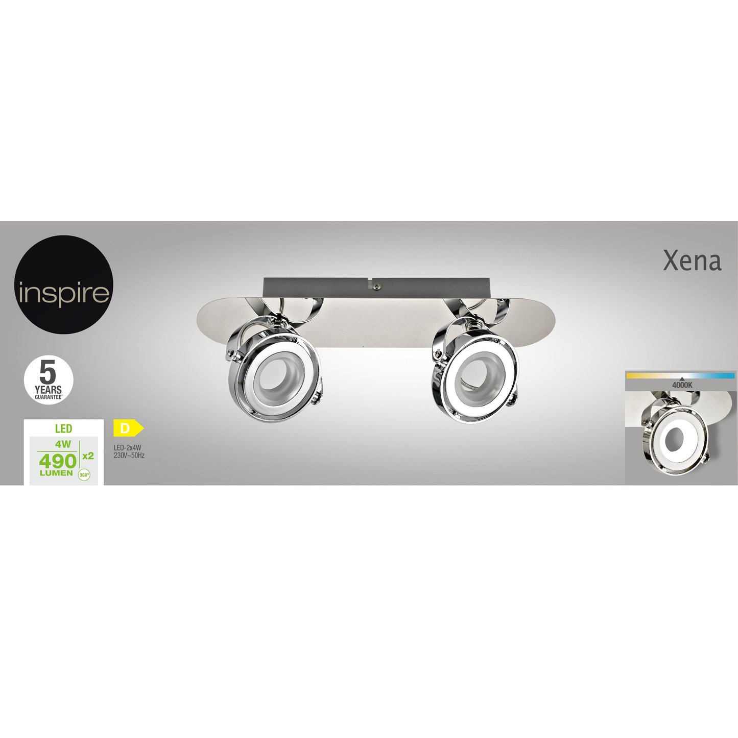 XENA METAL CHROME LED SPOTLIGHTS 2X5W NATURAL LIGHT