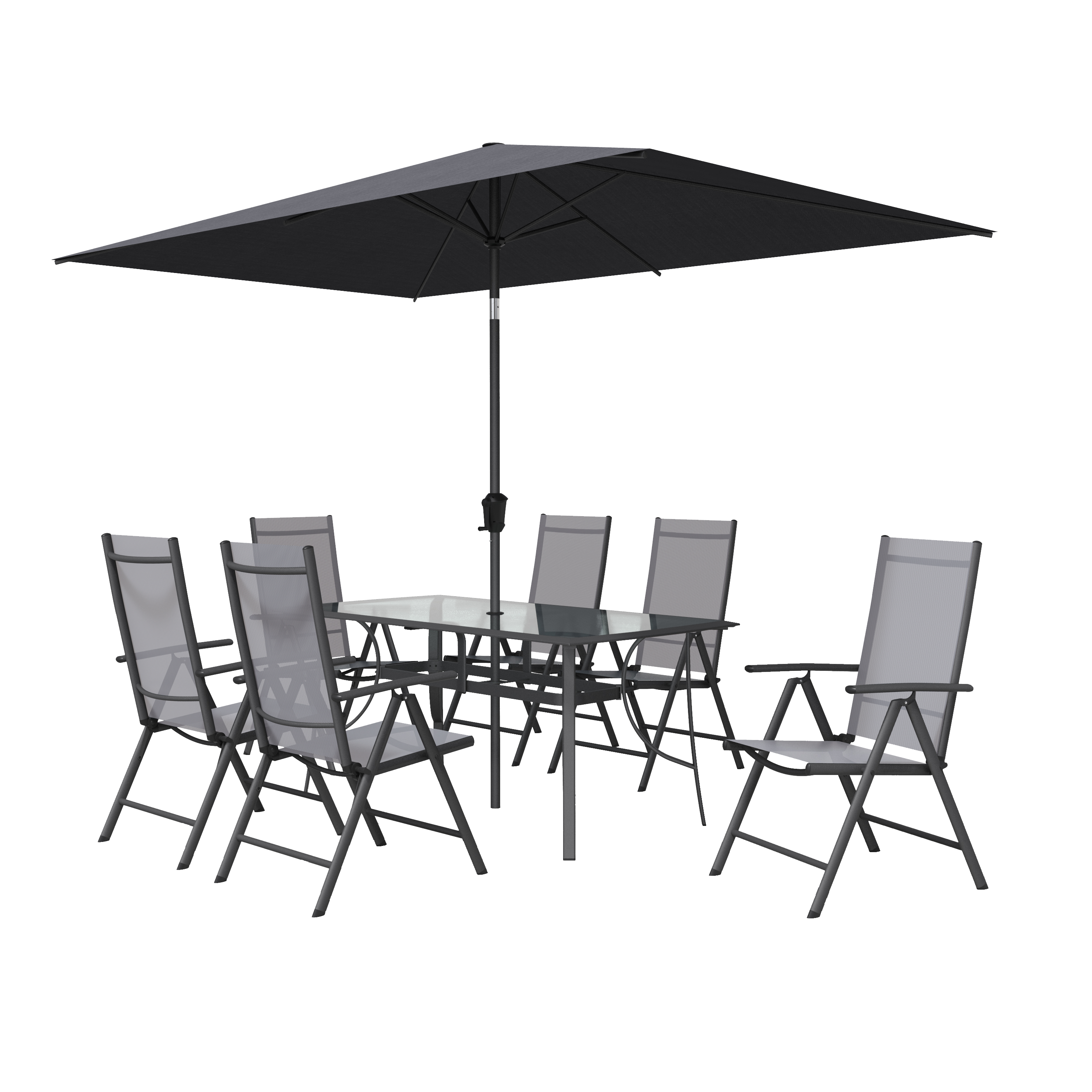 OVION SET 6-SEATER NATERIAL TABLE WITH 6 CHAIRS AND UMBRELLA