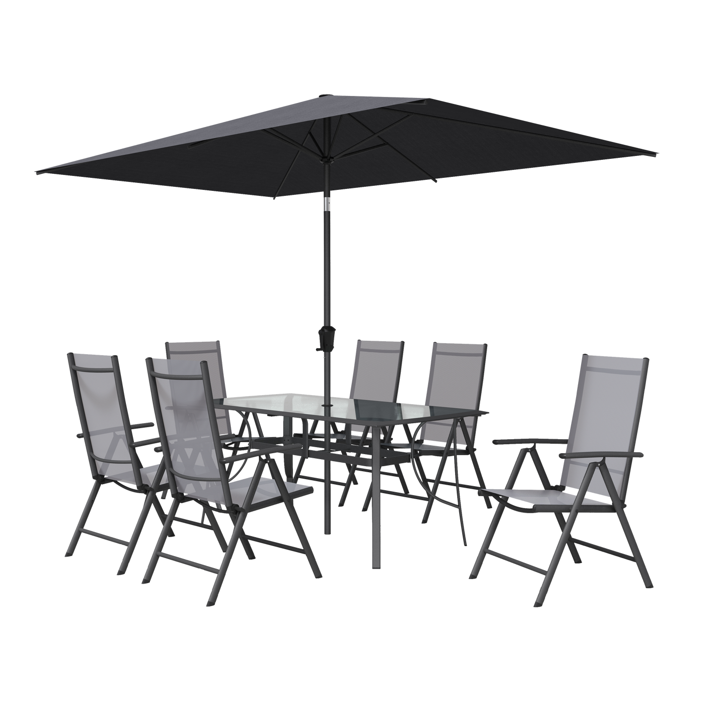 OVION SET 6-SEATER NATERIAL TABLE WITH 6 CHAIRS AND UMBRELLA