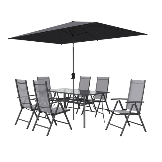 Bricocenter OVION SET 6-SEATER NATERIAL TABLE WITH 6 CHAIRS AND UMBRELLA