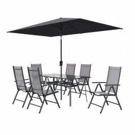 OVION SET 6-SEATER NATERIAL TABLE WITH 6 CHAIRS AND UMBRELLA