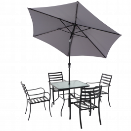 RONO NATERIAL SET 4 chairs, 1 table and umbrella in anthracite steel