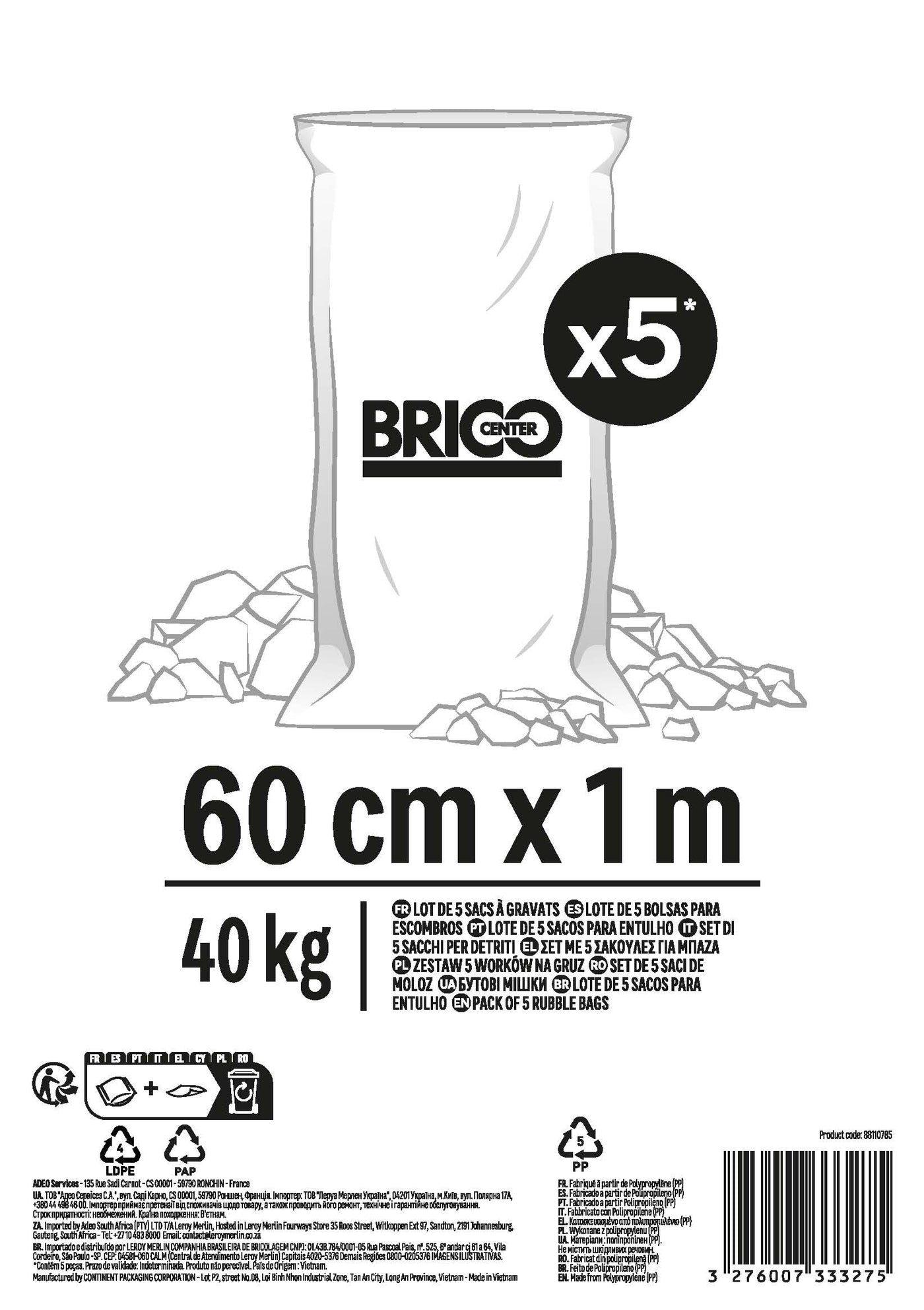 5 RUBBLE BAGS 60X100CM BRICOCENTER 40KG
